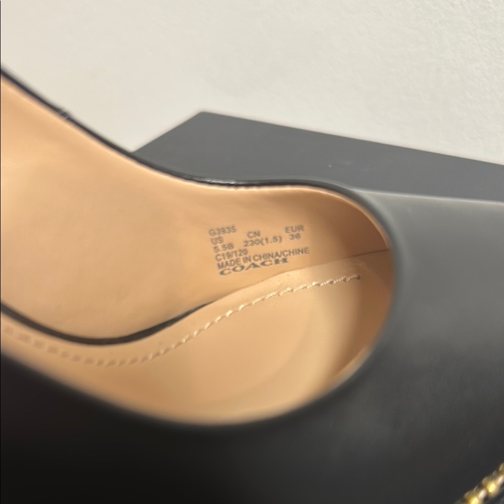 Coach Black and Gold Waverly Beadchain Stiletto Heels - Picture 10 of 10